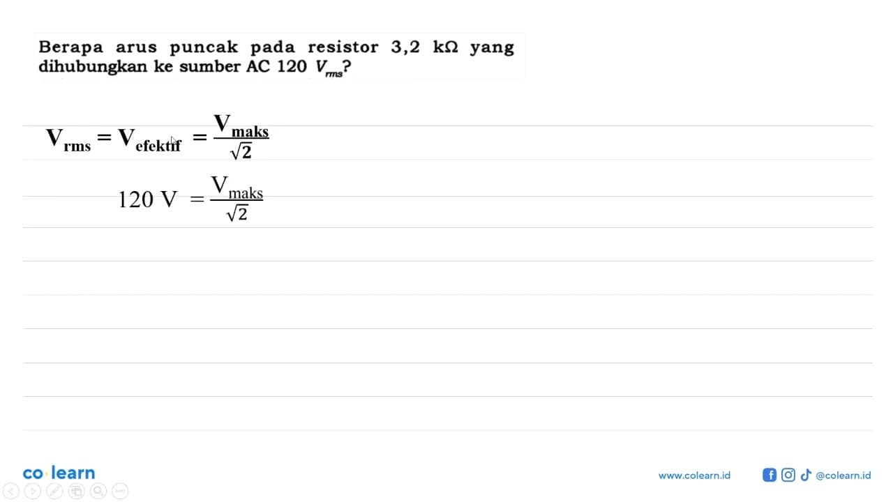 Berapa arus puncak pada resistor 3,2 k Ohm yang dihubungkan