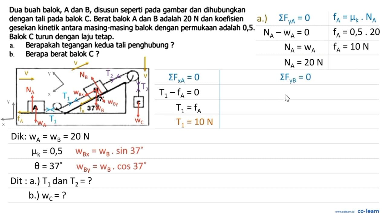 Dua buah balok, A dan B, disusun seperti pada gambar dan