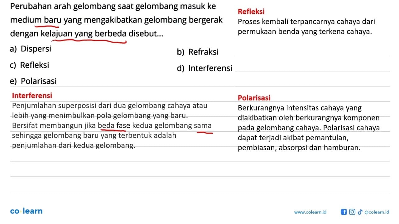 Perubahan arah gelombang saat gelombang masuk ke medium