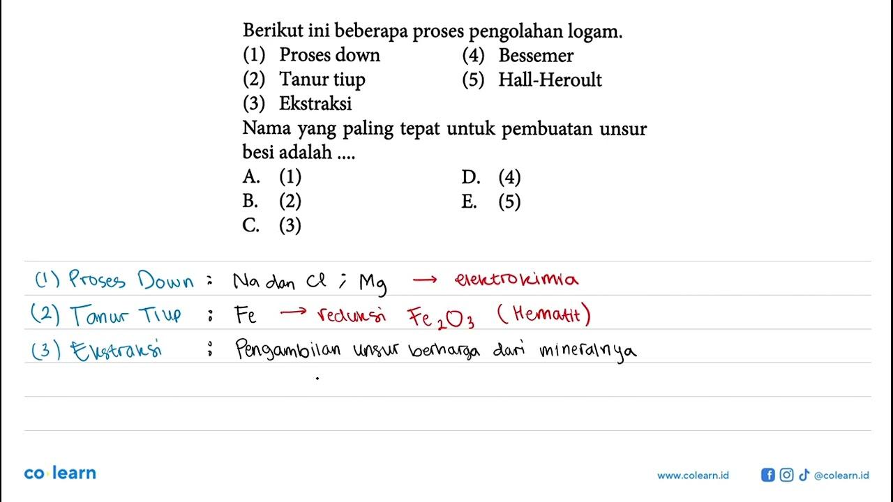 Berikut ini beberapa proses pengolahan logam.(1) Proses