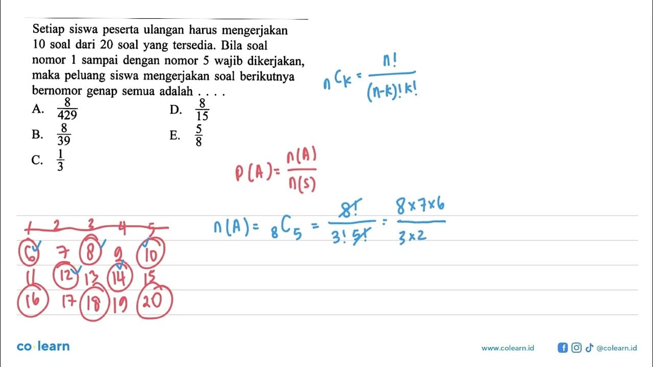 Setiap siswa peserta ulangan harus mengerjakan 10 soal dari