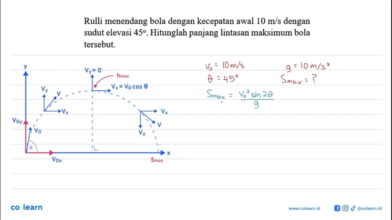 Rulli menendang bola dengan kecepatan awal 10 m/s dengan