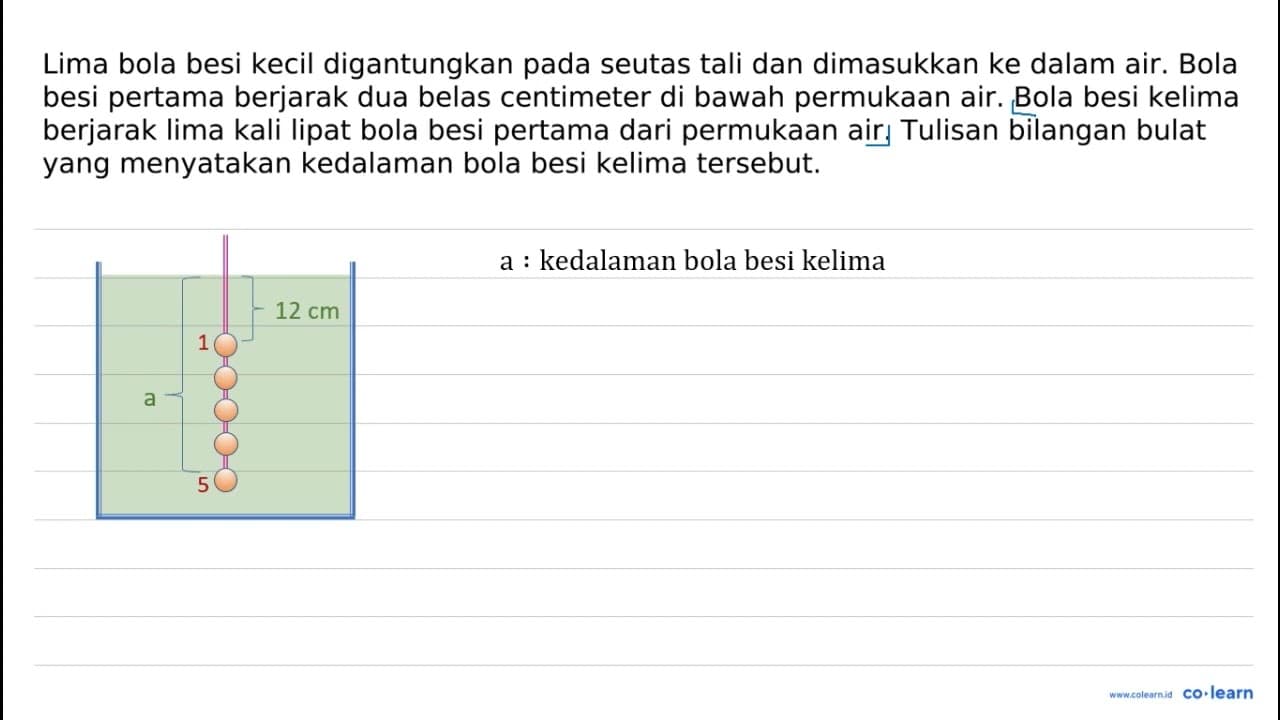 Lima bola besi kecil digantungkan pada seutas tali dan