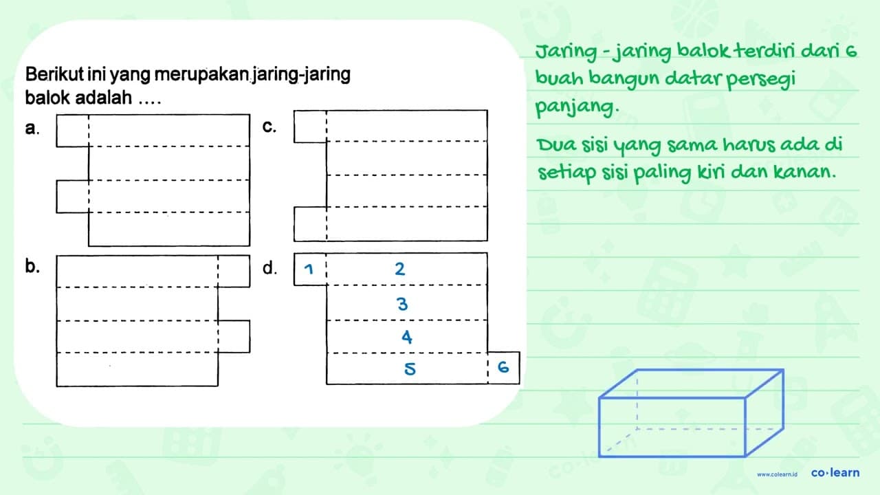 Berikut ini yang merupakan jaring-jaring balok adalah ....