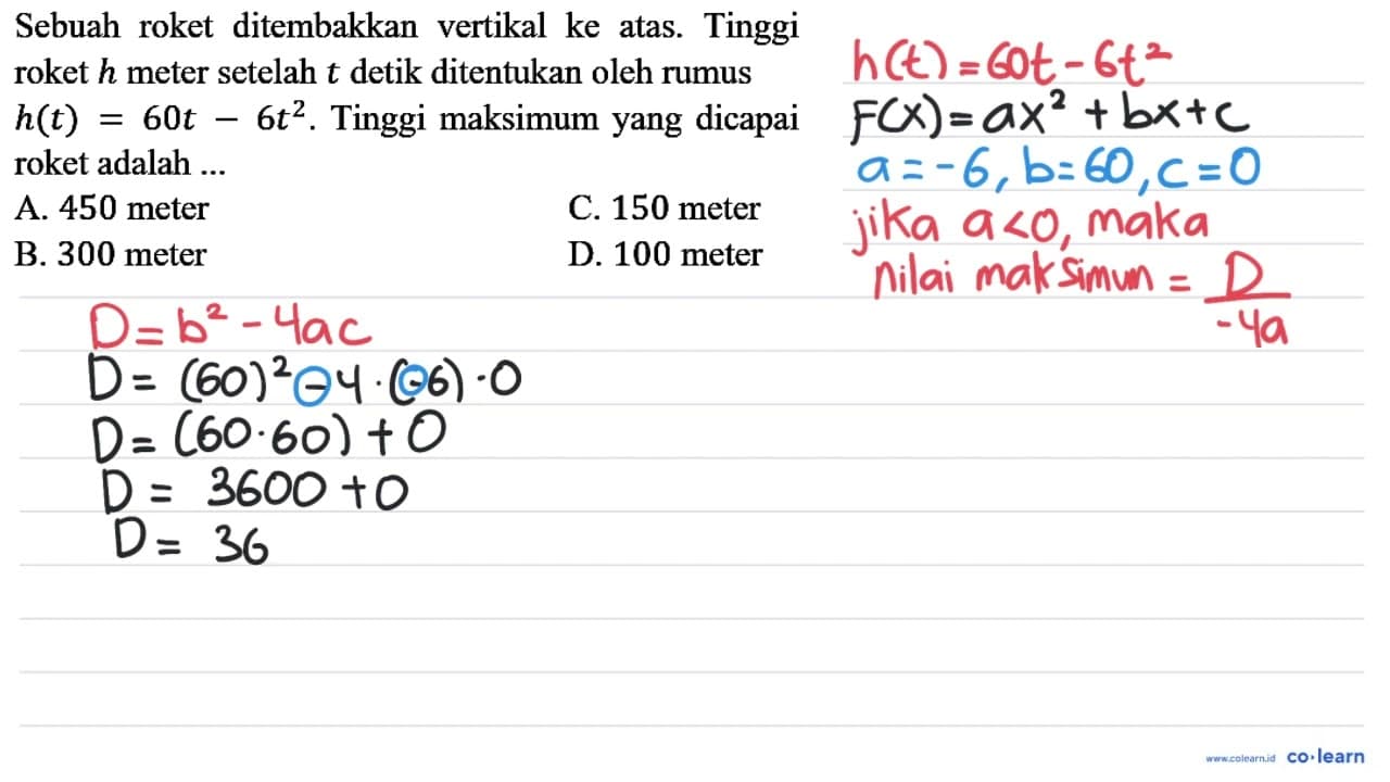 Sebuah roket ditembakkan vertikal ke atas. Tinggi roket h