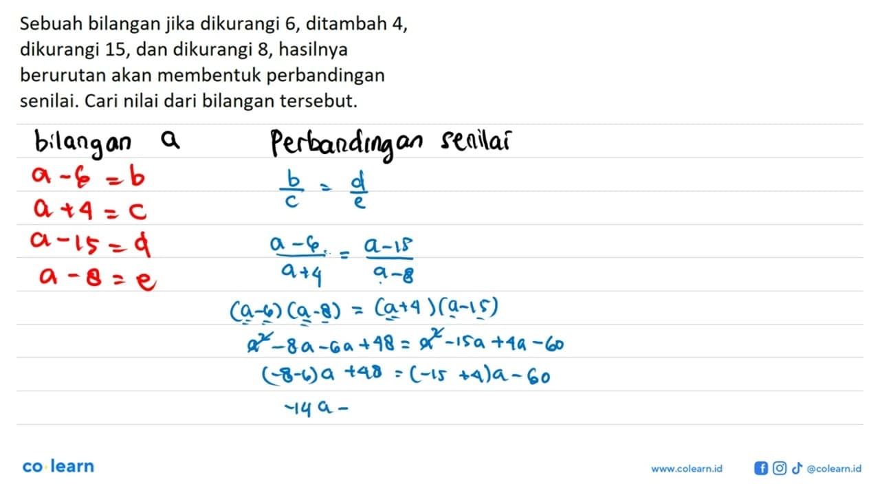 Sebuah bilangan jika dikurangi 6 , ditambah 4, dikurangi