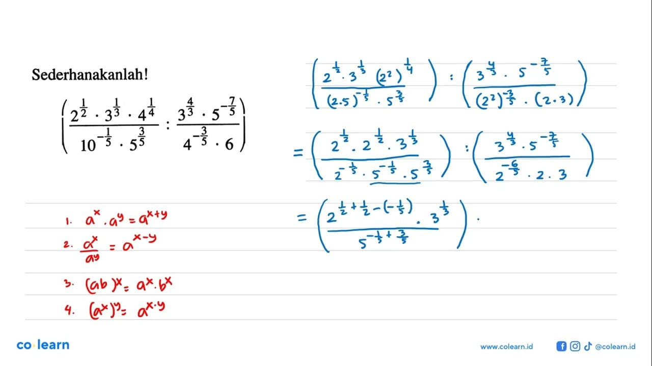 Sederhanakanlah! (2^(1/2) . 3^1/3 4^1/4 / 10^-1/5 . 5^3/5 :