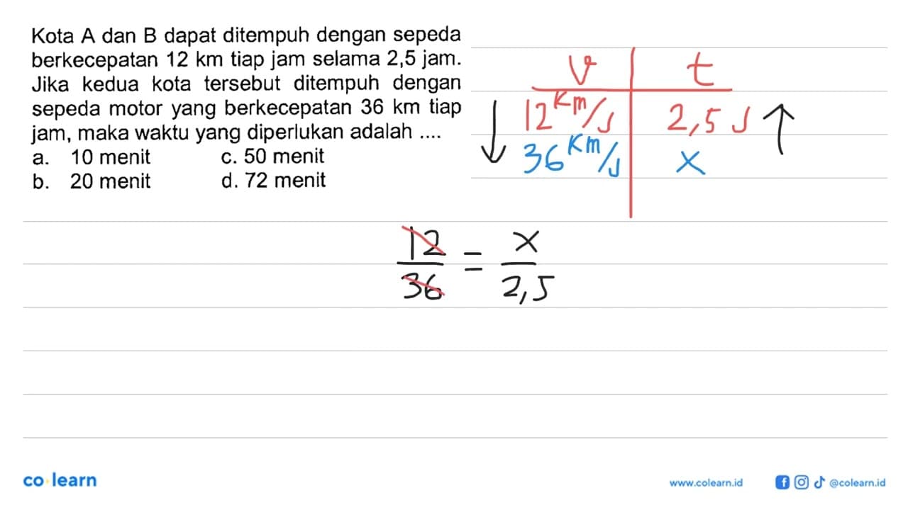 Kota A dan B dapat ditempuh dengan sepeda berkecepatan 12