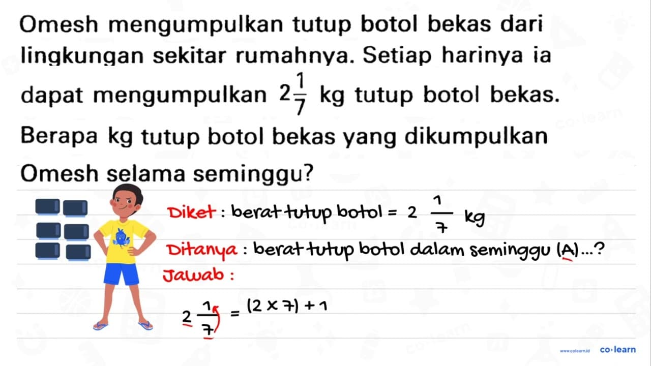 Omesh mengumpulkan tutup botol bekas dari lingkungan