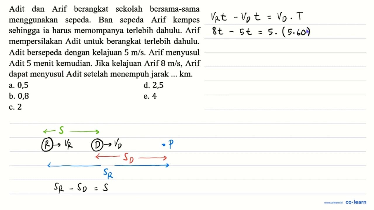 Adit dan Arif berangkat sekolah bersama-sama menggunakan