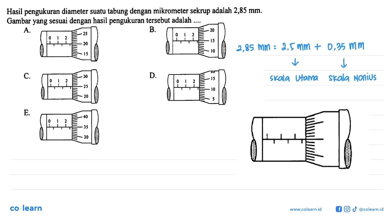 Hasil pengukuran diameter suatu tabung dengan mikrometer