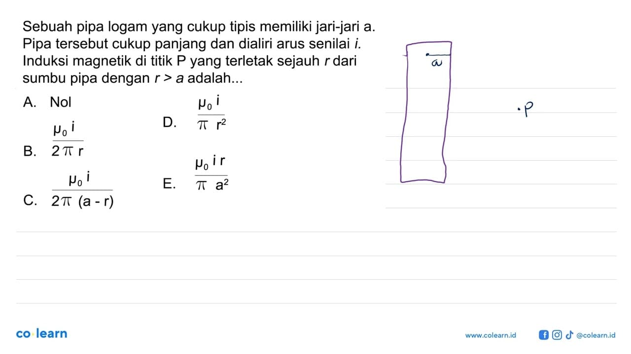 Sebuah pipa logam yang cukup tipis memiliki jari-jari a.