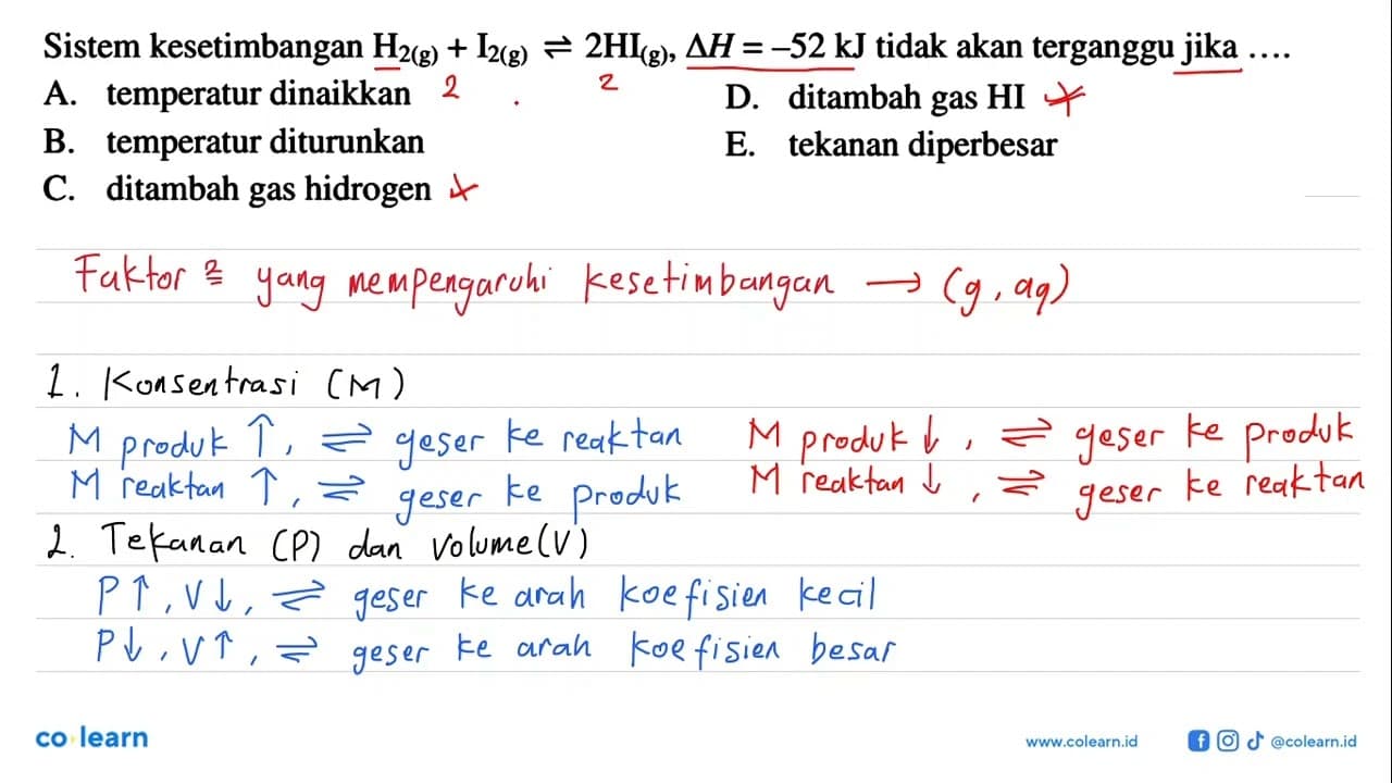 Sistem kesetimbangan H2(g)+I2(g) <=> 2 HI(g), segitiga