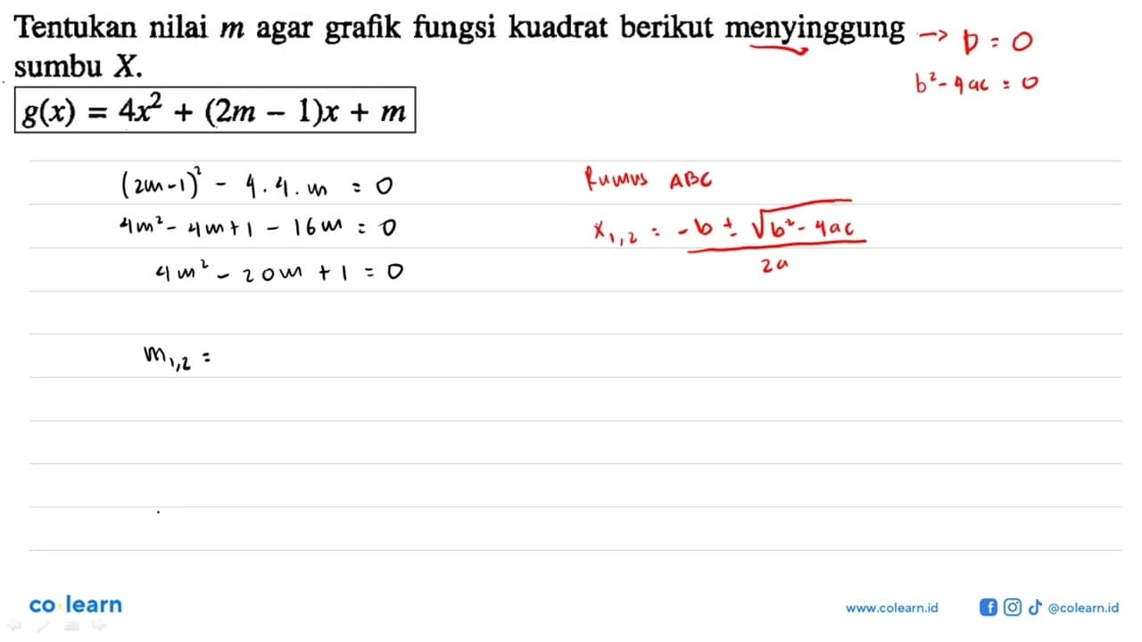 Tentukan nilai m agar grafik fungsi kuadrat berikut