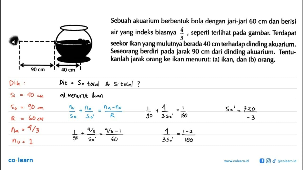 90 cm 40 cm Sebuah akuarium berbentuk bola dengan jari-jari