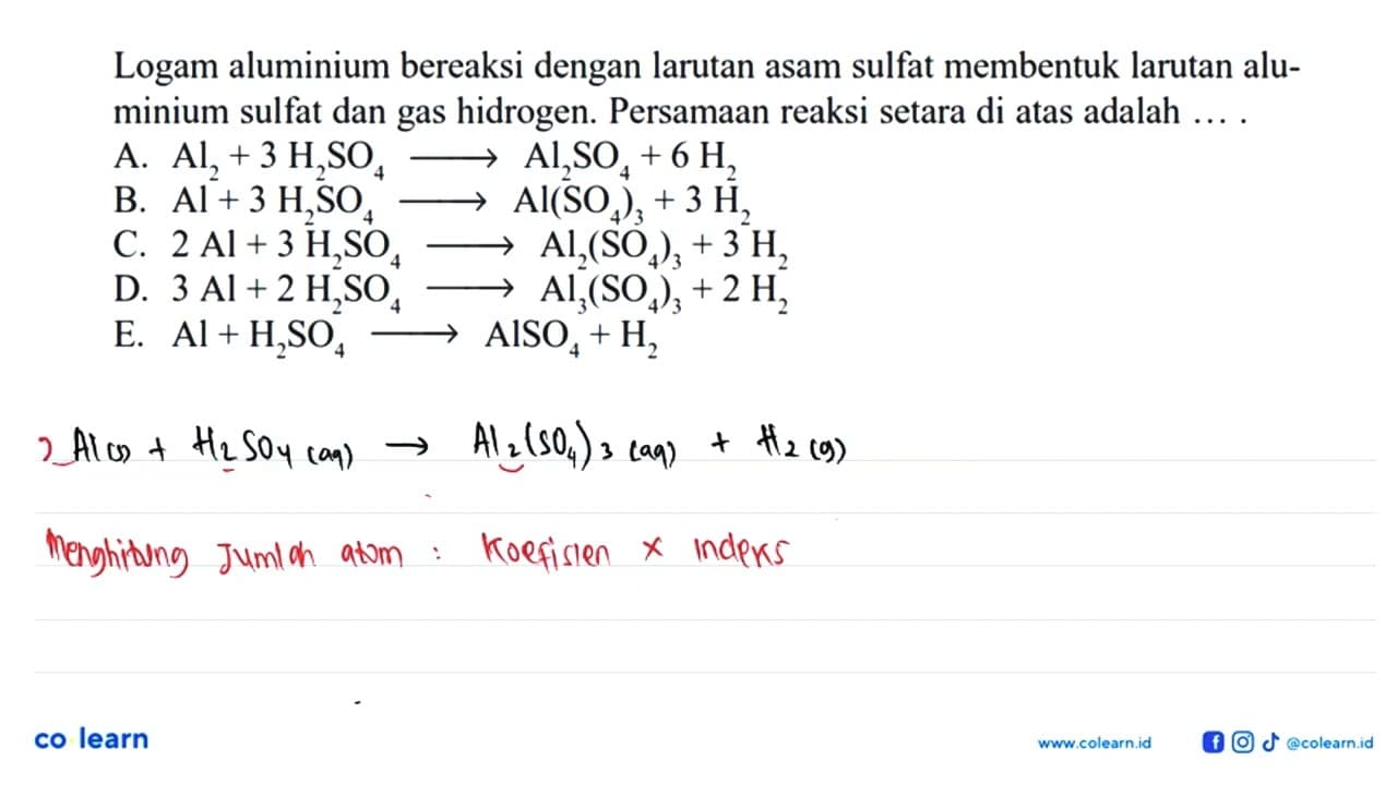 Logam aluminium bereaksi dengan larutan asam sulfat