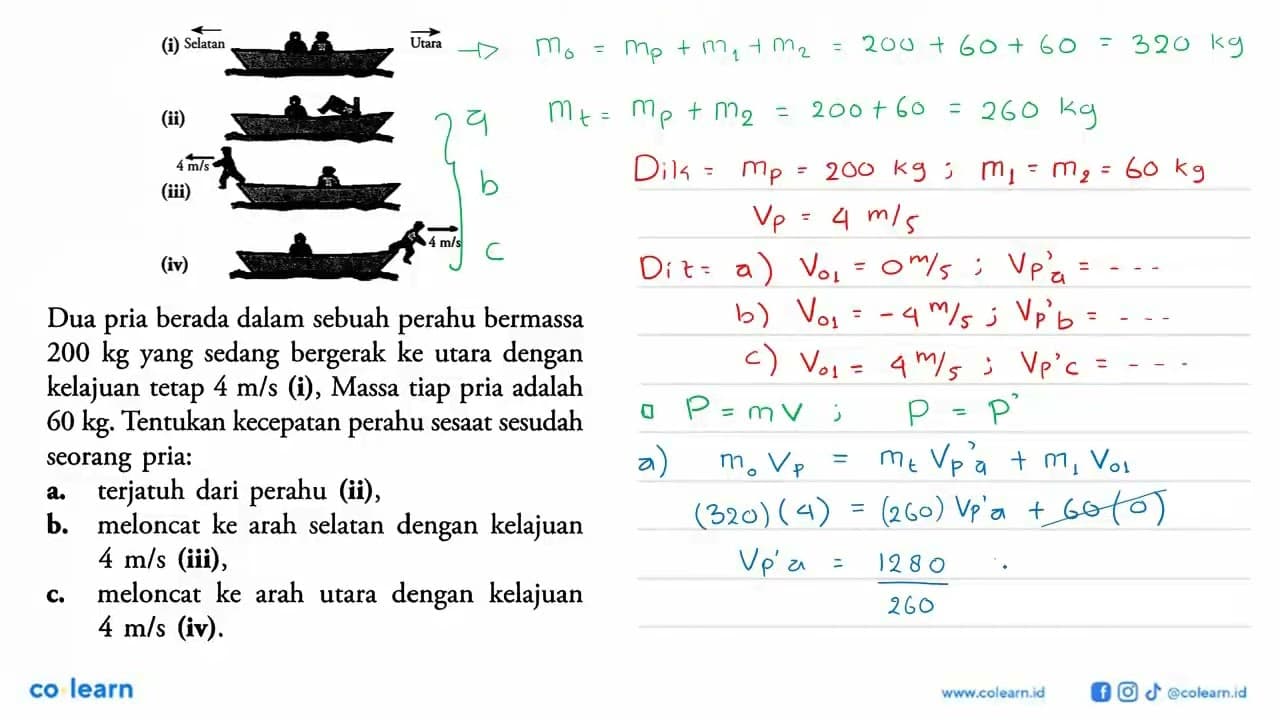 Dua pria berada dalam sebuah perahu bermassa 200 kg yang