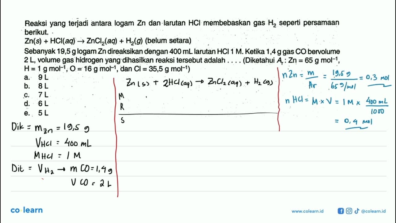 Reaksi yang terjadi antara logam Zn dan larutan HCl