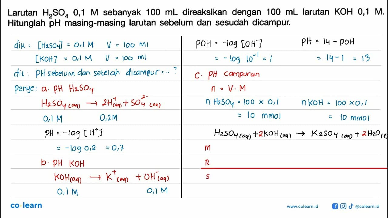 Larutan H2SO4 0,1 M sebanyak 100 mL direaksikan dengan 100