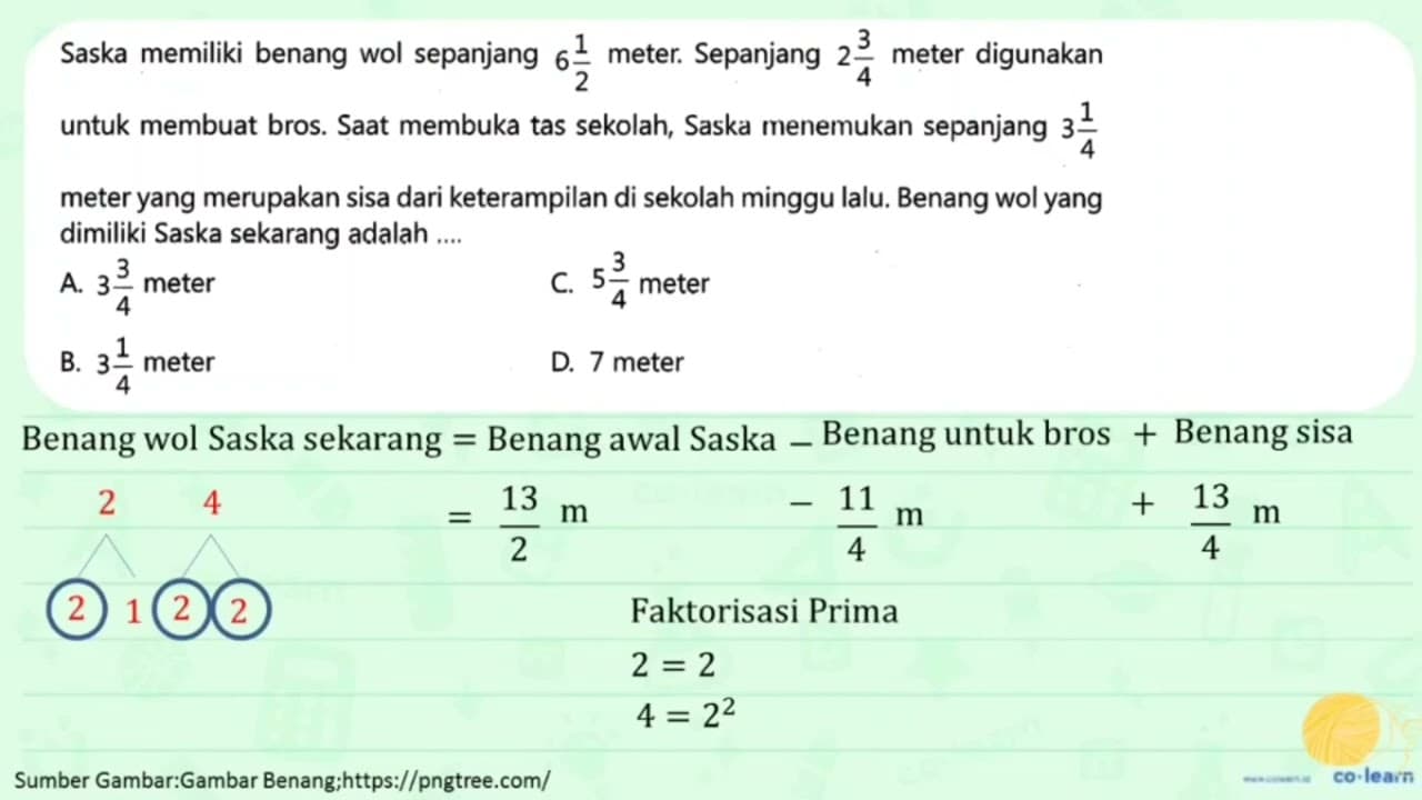 Saska memiliki benang wol sepanjang 6 1/2 meter. Sepanjang