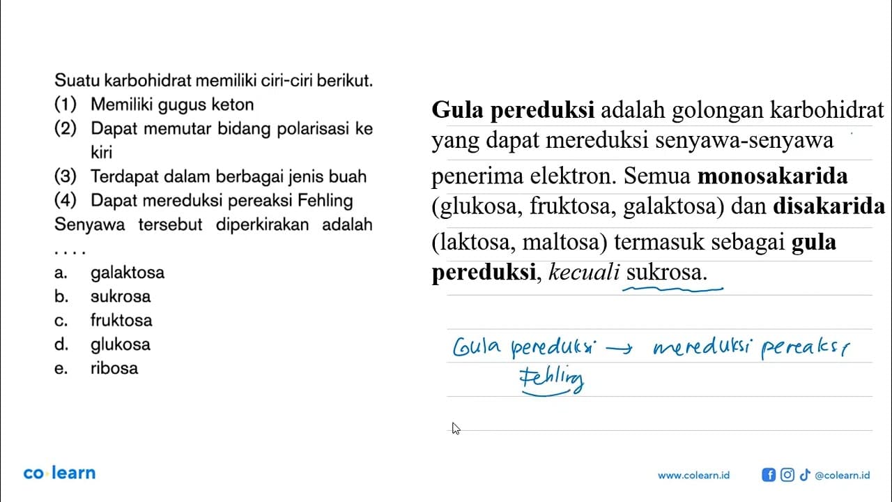 Suatu karbohidrat memiliki ciri-ciri berikut. (1) Memiliki