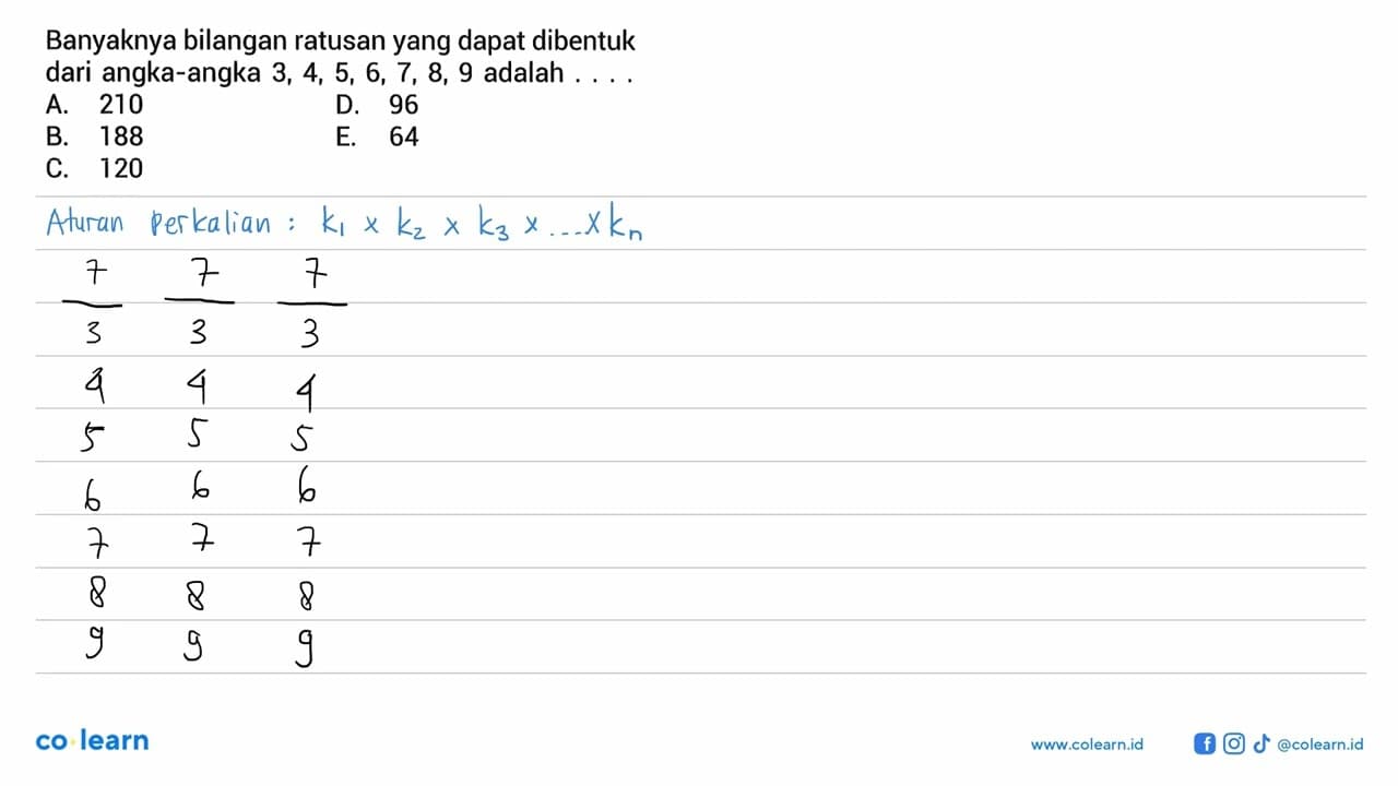 Banyaknya bilangan ratusan yang dapat dibentuk dari