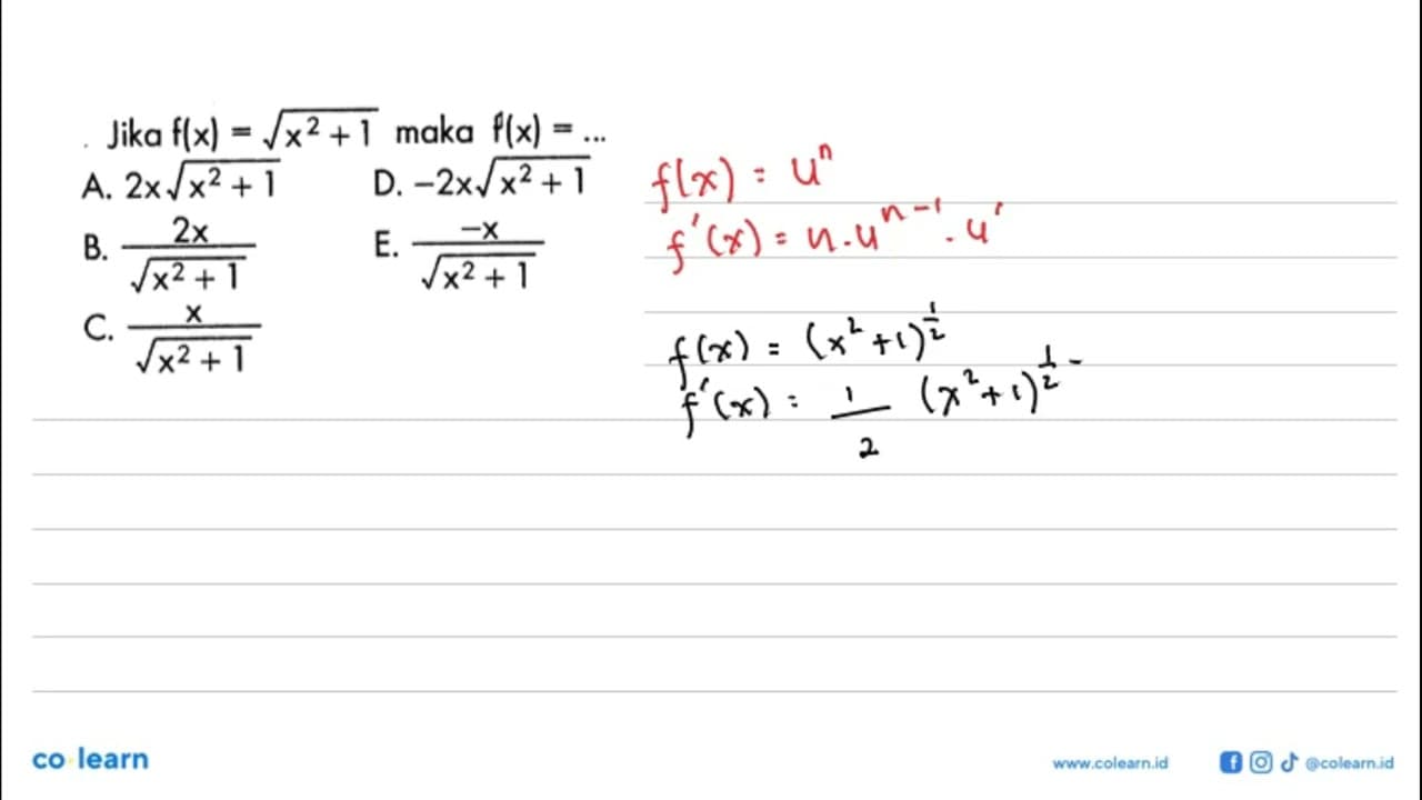 Jika f(x)=akar(x^2+1) maka P(x)=...