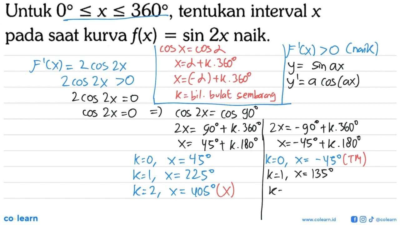 Untuk 0<=x<=360 , tentukan interval x pada saat kurva