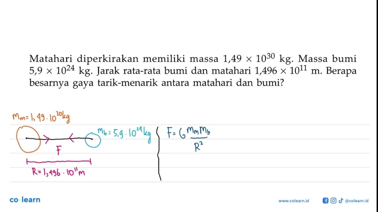 Matahari diperkirakan memiliki massa 1,49 x 10^30 kg. Massa