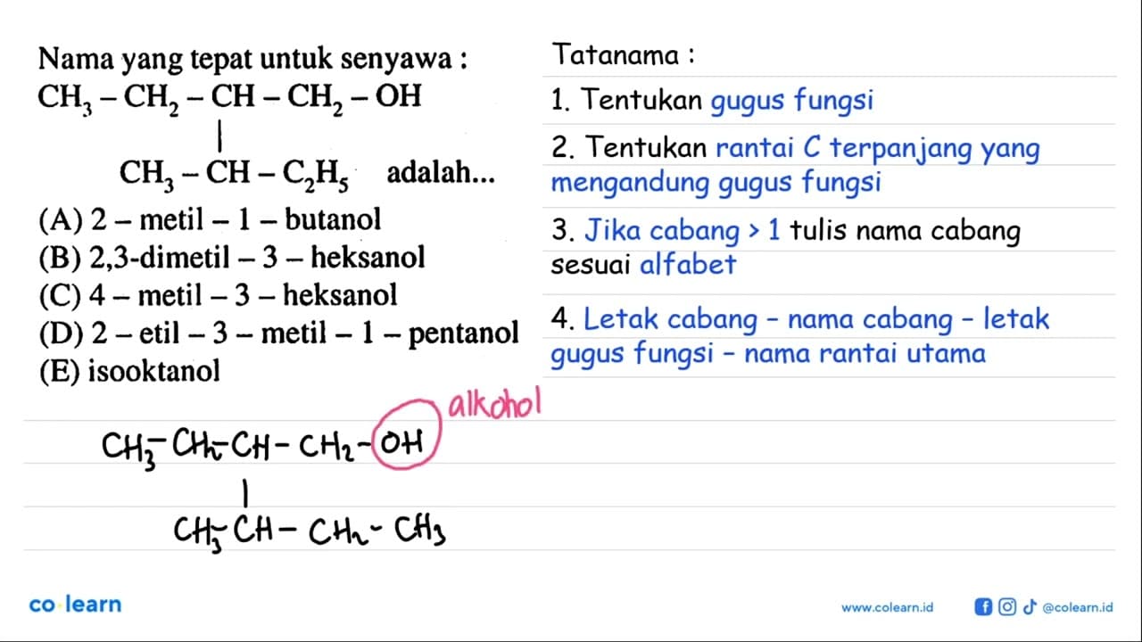 Nama yang tepat untuk senyawa : CH3-CH2-CH-CH2-OH