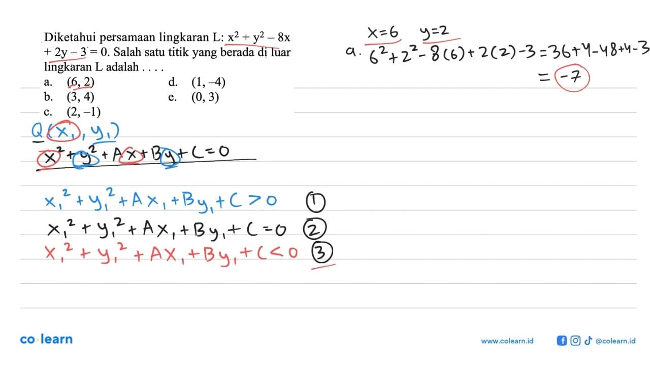 Diketahui persamaan lingkaran L: x^2+y^2-8x+2y-3=0. Salah