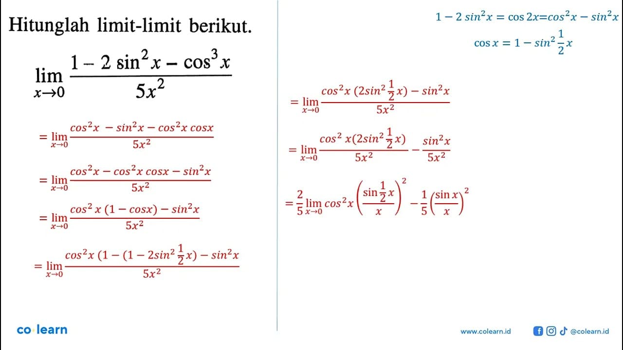 Hitunglah limit-limit berikut. limit x->0