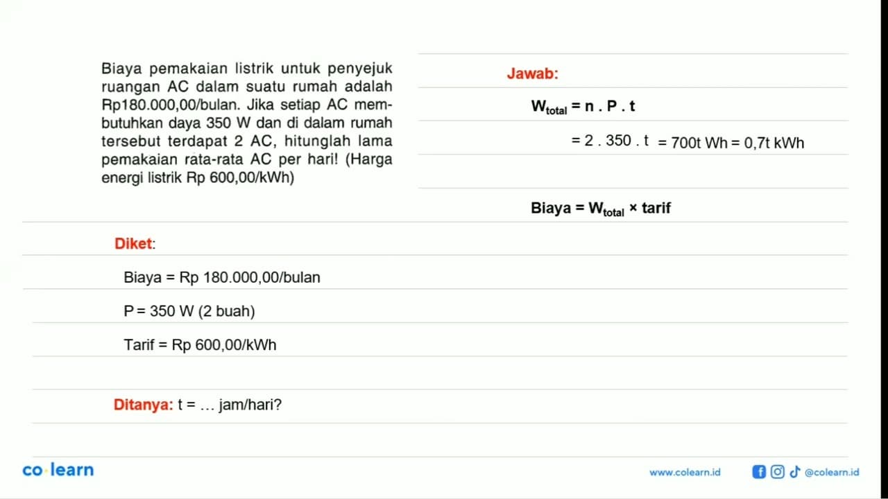 Biaya pemakaian listrik untuk penyejuk ruangan AC dalam