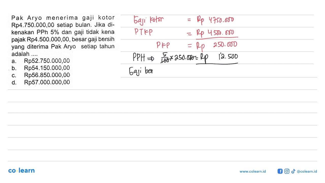 Pak Aryo menerima gaji kotar Rp4.750.000,00 setiap bulan.