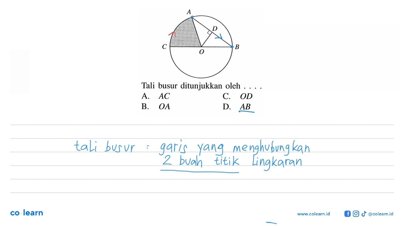 Tali busur ditunjukkan oleh ... .A. AC C. OD B. OA D. AB