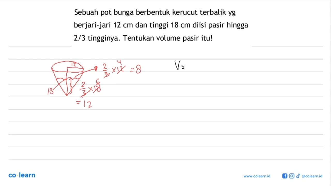 Sebuah pot bunga berbentuk kerucut terbalik yg berjari-jari