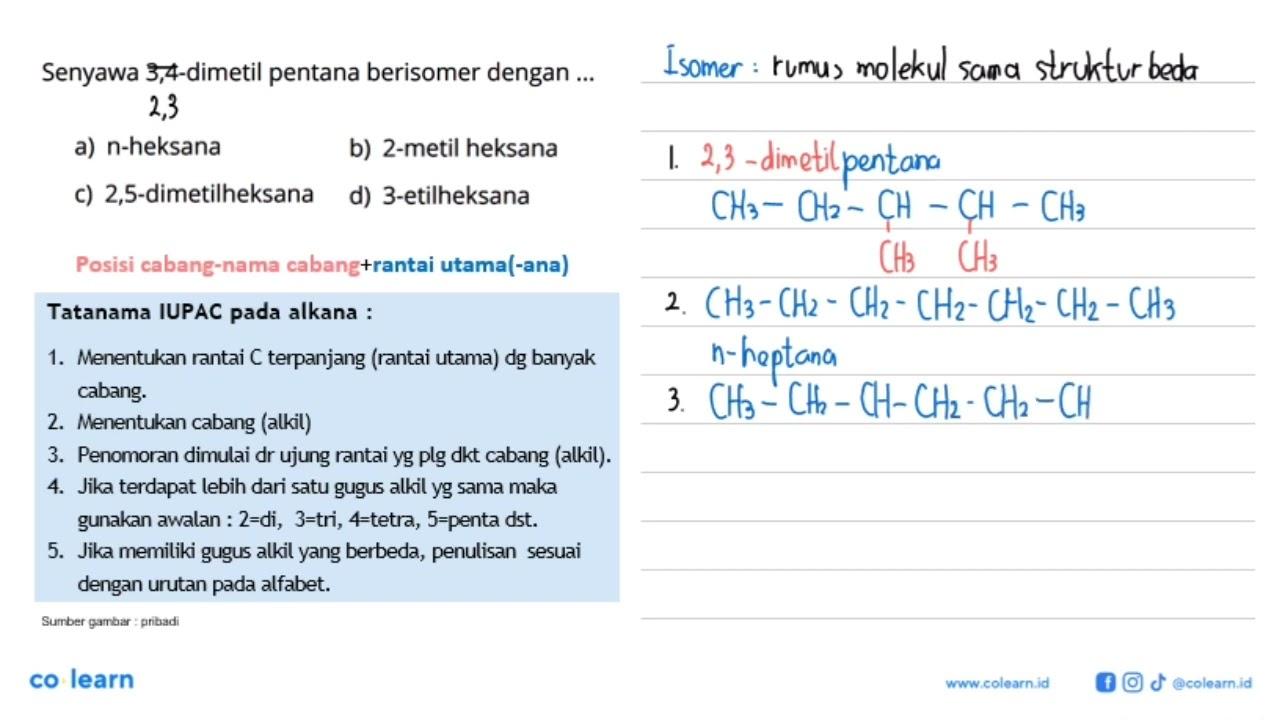 Senyawa 3,4-dimetil pentana berisomer dengan ...