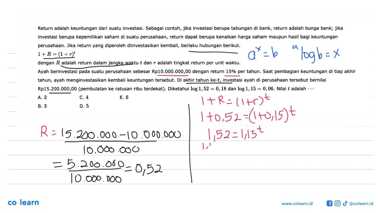 Return adalah keuntungan dari suatu investasi. Sebagai