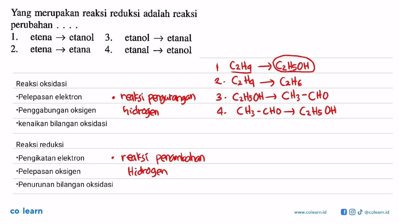 Yang merupakan reaksi reduksi adalah reaksi perubahan ... .