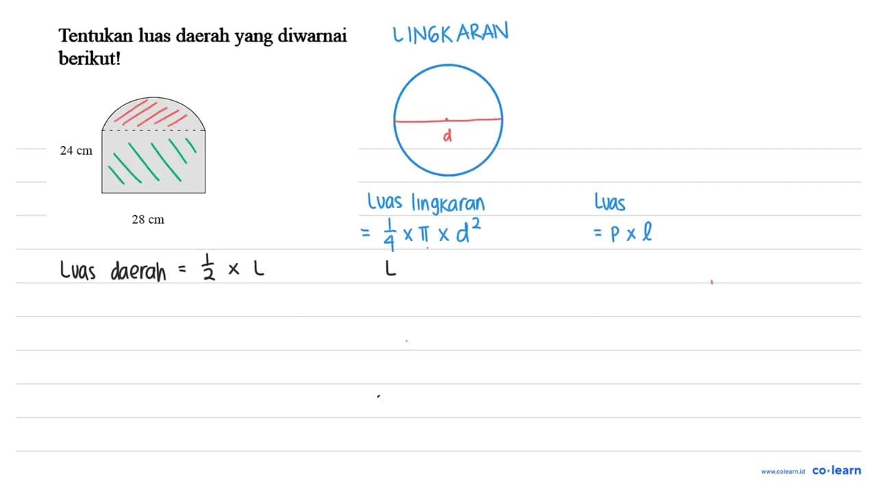 Tentukan luas daerah yang diwarnai berikut! 28 cm