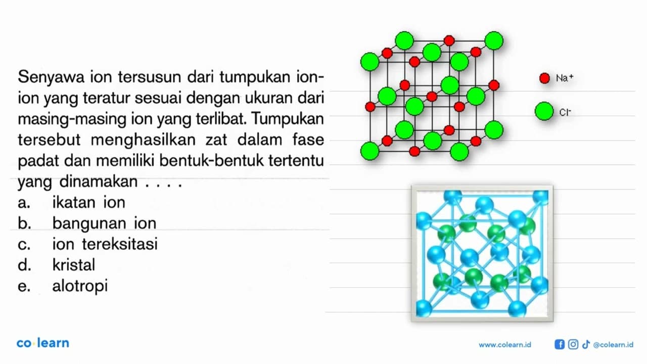 Senyawa ion tersusun dari tumpukan ion-ion yang teratur