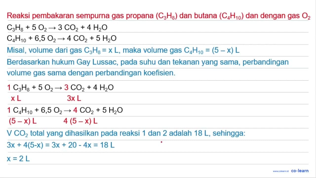 Pada keadaan standar sebanyak 5 L campuran gas propana (C3