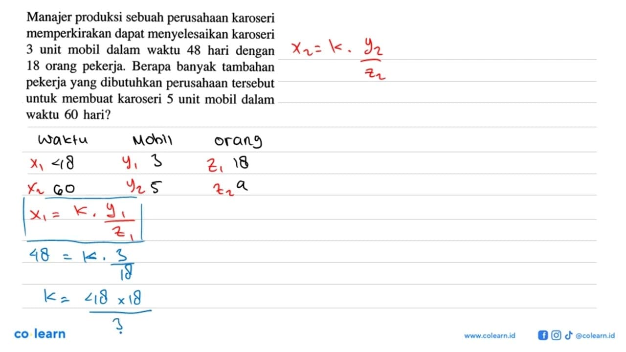 Manajer produksi sebuah perusahaan karoseri memperkirakan