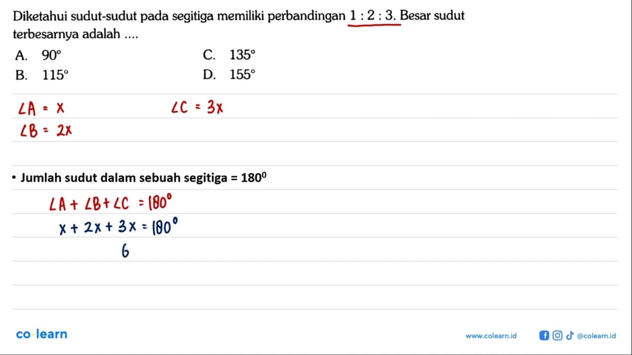 Diketahui sudut-sudut pada segitiga memiliki perbandingan 1