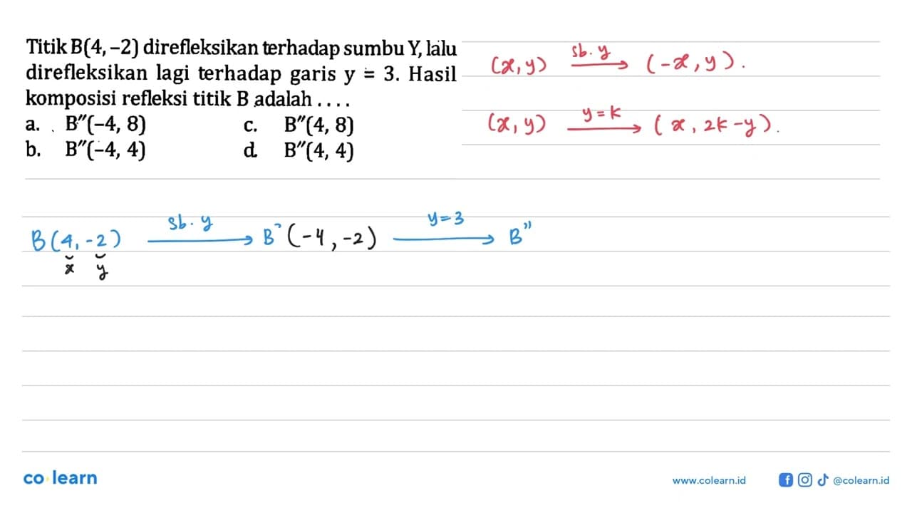 Titik B(4,-2) direfleksikan terhadap sumbu Y, lalu