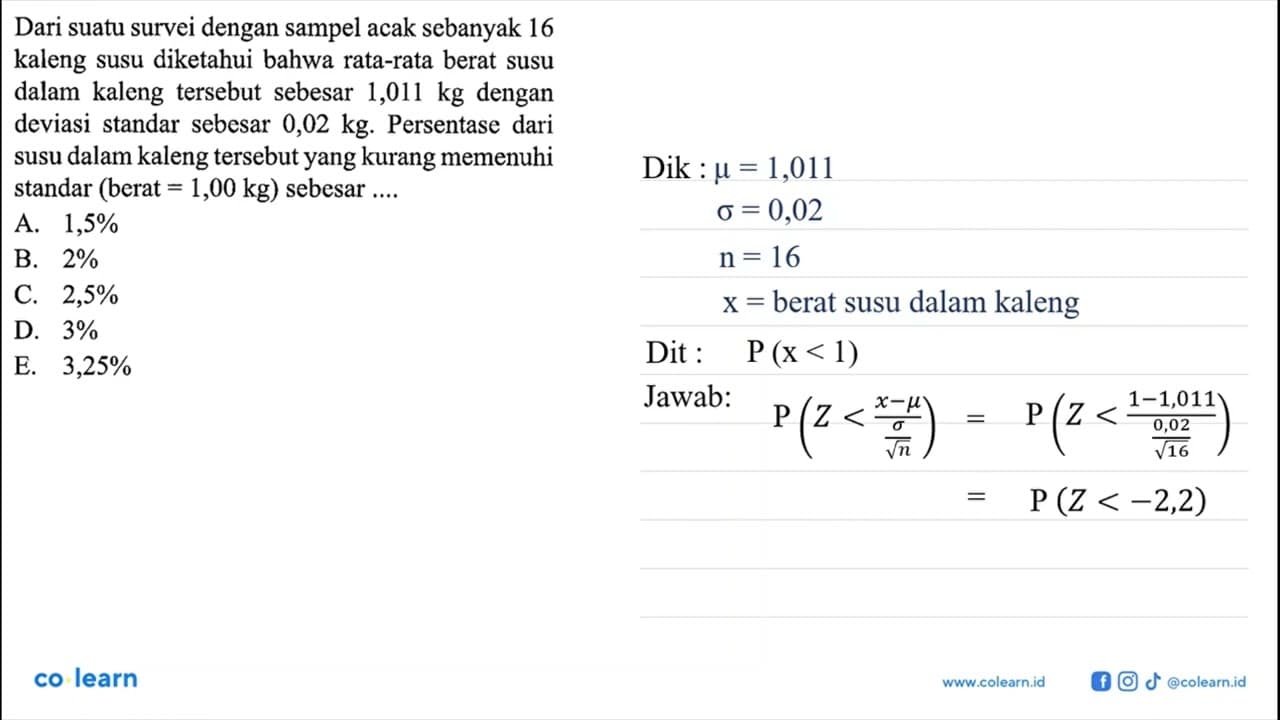 Dari suatu survei dengan sampel acak sebanyak 16 kaleng