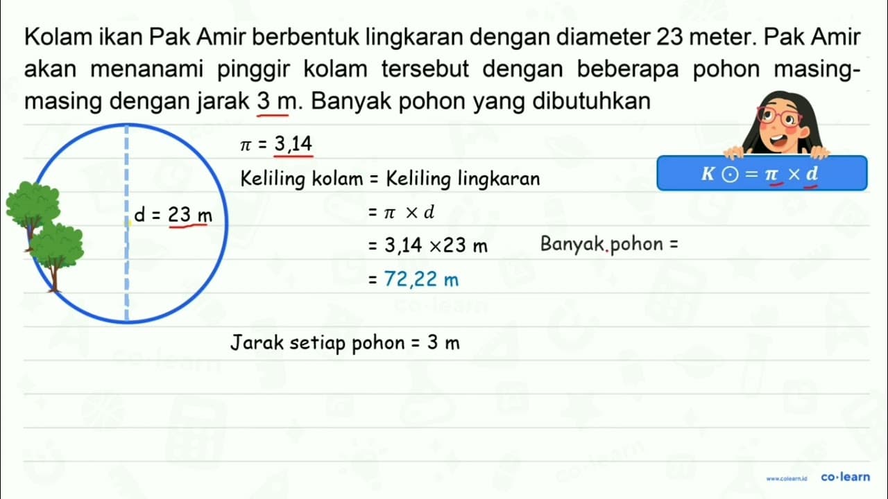 Kolam ikan Pak Amir berbentuk lingkaran dengan diameter 23