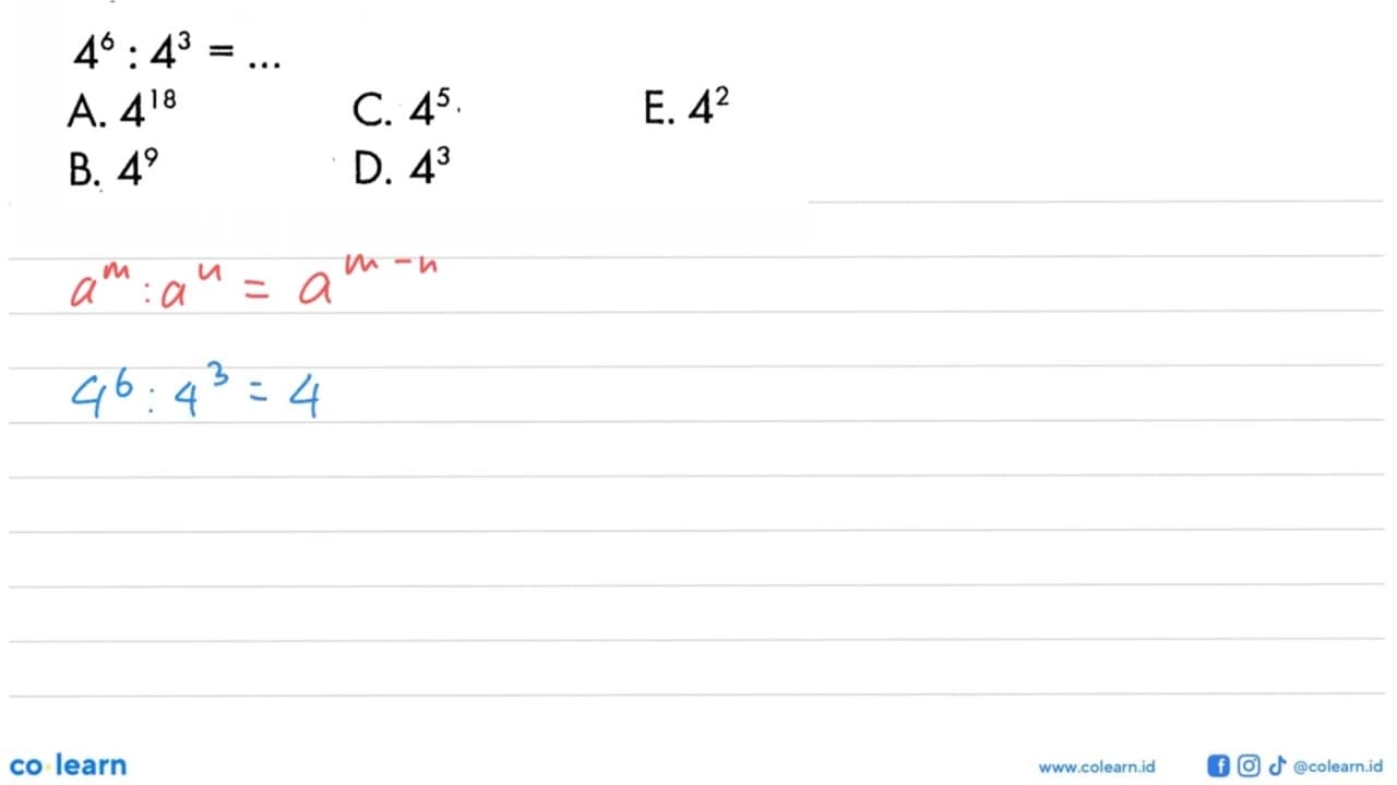 4^6 : 4^3 =