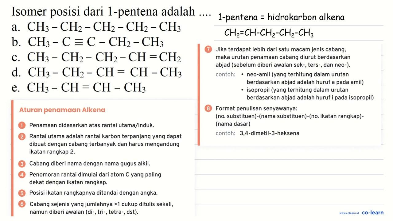 Isomer posisi dari 1 -pentena adalah a.