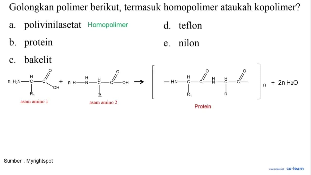 Golongkan polimer berikut, termasuk homopolimer ataukah